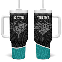 Custom New Zealand Stingray Oztag Tumbler With Handle Tag Rugby Maori Pattern Black Version LT14 One Size: 40 oz Black - Polynesian Pride