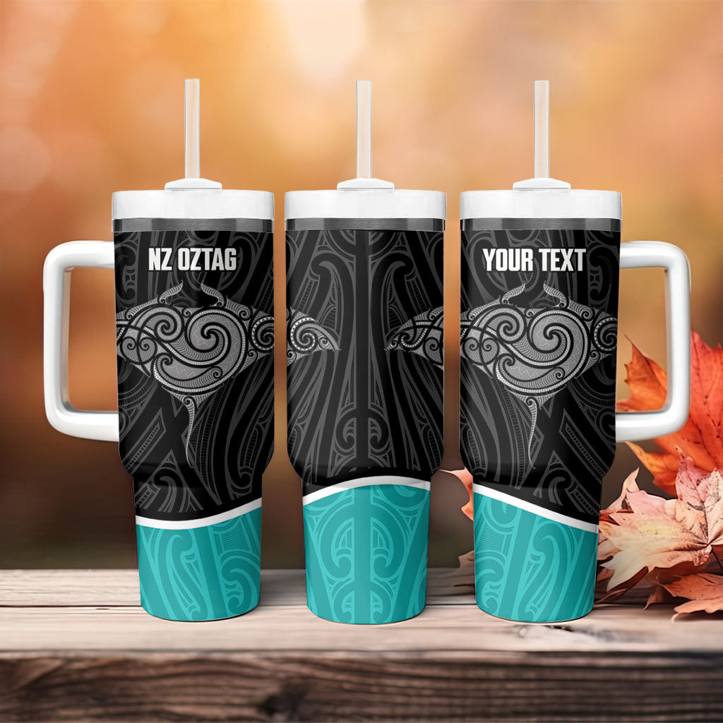 Custom New Zealand Stingray Oztag Tumbler With Handle Tag Rugby Maori Pattern Black Version LT14 - Polynesian Pride