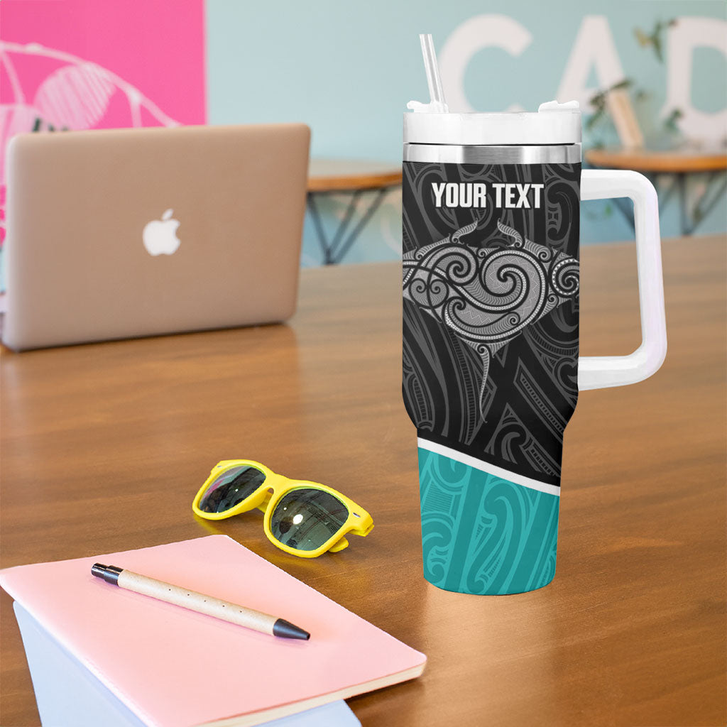 Custom New Zealand Stingray Oztag Tumbler With Handle Tag Rugby Maori Pattern Black Version LT14 - Polynesian Pride