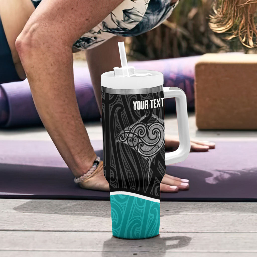 Custom New Zealand Stingray Oztag Tumbler With Handle Tag Rugby Maori Pattern Black Version LT14 - Polynesian Pride