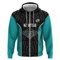 Custom New Zealand Stingray Oztag Zip Hoodie Tag Rugby Maori Pattern Black Version LT14 Zip Hoodie Black - Polynesian Pride