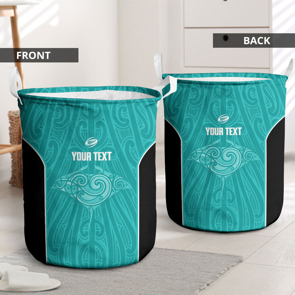 Custom New Zealand Stingray Oztag Laundry Basket Tag Rugby Maori Pattern Teal Version LT14 - Polynesian Pride