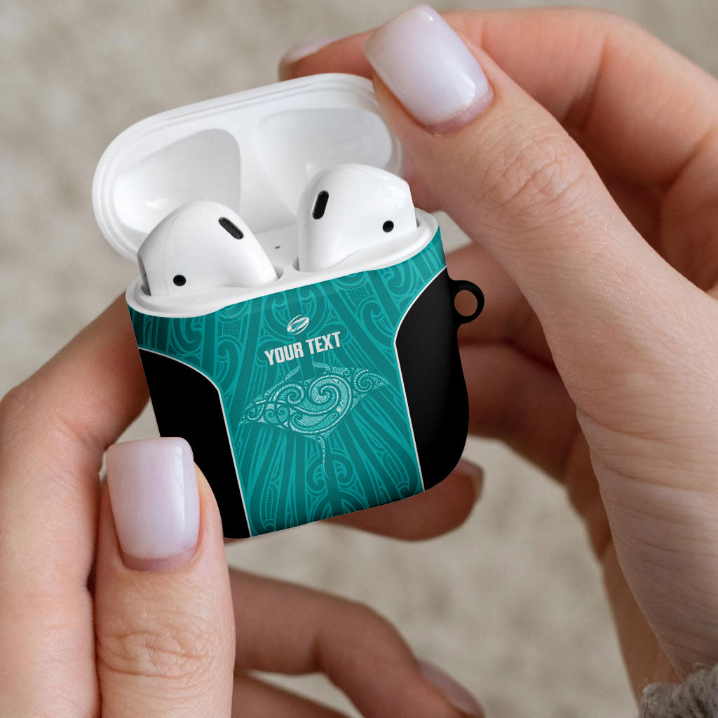 Custom New Zealand Stingray Oztag AirPods Case Tag Rugby Maori Pattern Teal Version LT14 - Polynesian Pride