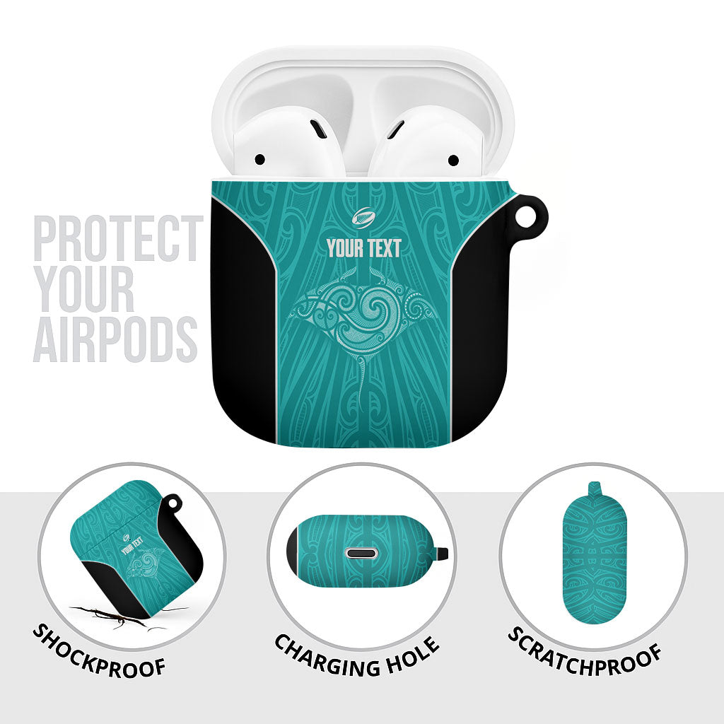 Custom New Zealand Stingray Oztag AirPods Case Tag Rugby Maori Pattern Teal Version LT14 - Polynesian Pride