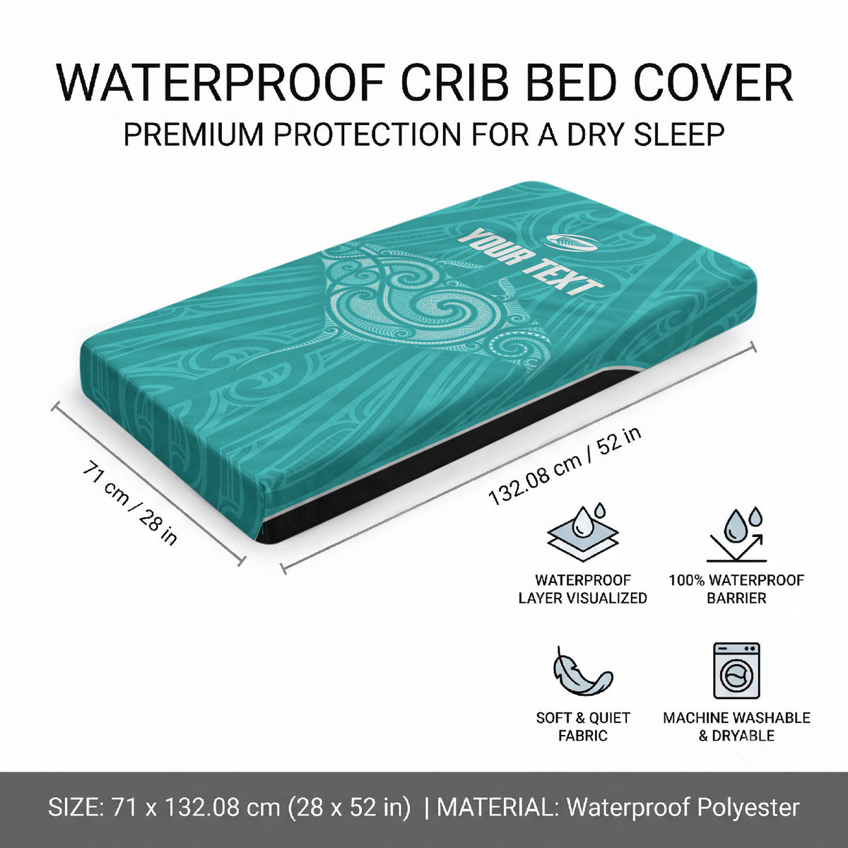 Custom New Zealand Stingray Oztag Baby Bed Cover Tag Rugby Maori Pattern Teal Version LT14 - Polynesian Pride