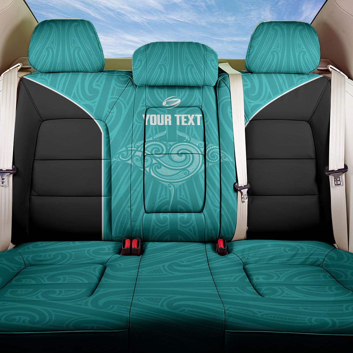 Custom New Zealand Stingray Oztag Back Car Seat Cover Tag Rugby Maori Pattern Teal Version LT14 One Size Teal - Polynesian Pride