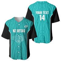 Custom New Zealand Stingray Oztag Baseball Jersey Tag Rugby Maori Pattern Teal Version LT14 - Polynesian Pride