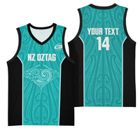 Custom New Zealand Stingray Oztag Basketball Jersey Tag Rugby Maori Pattern Teal Version LT14 - Polynesian Pride