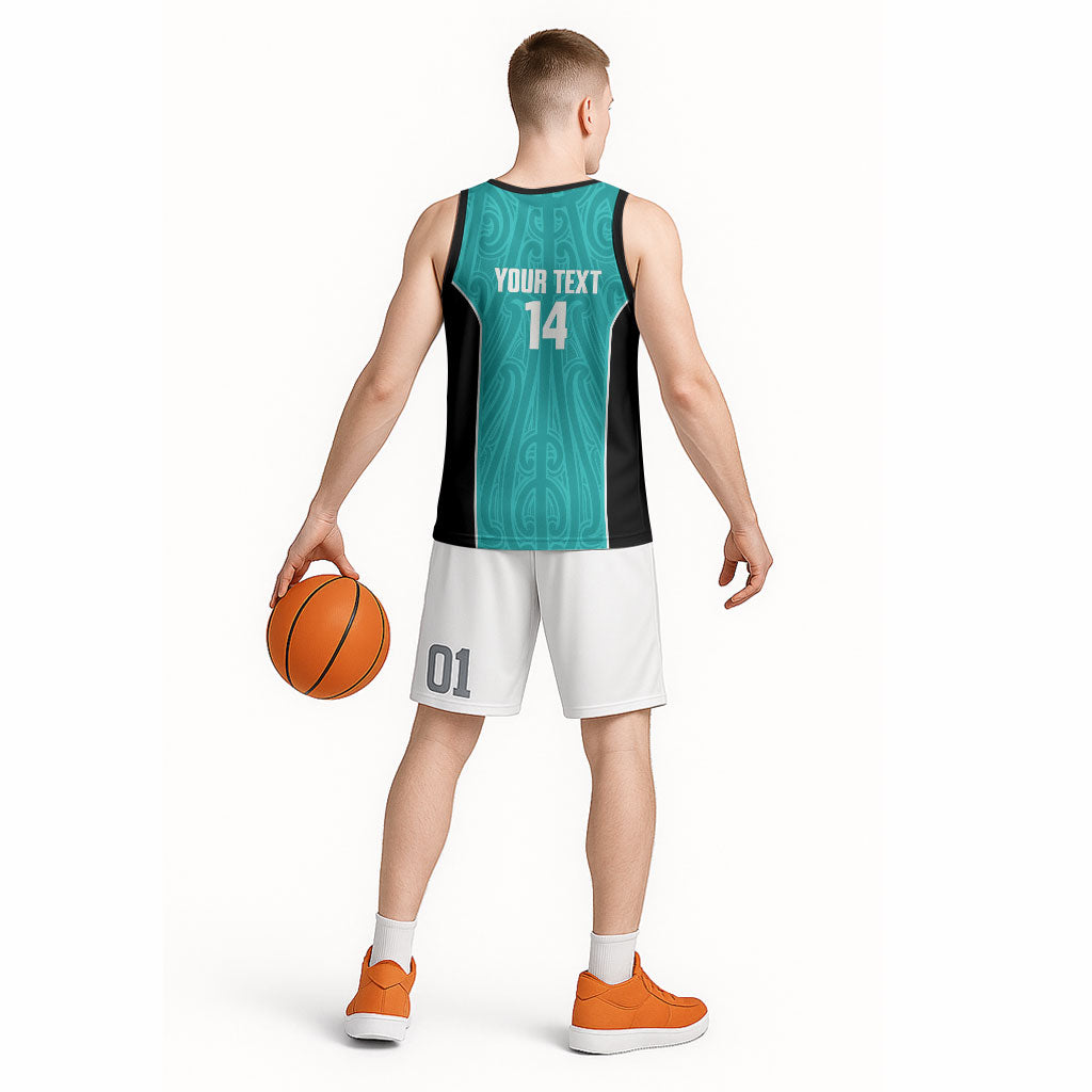Custom New Zealand Stingray Oztag Basketball Jersey Tag Rugby Maori Pattern Teal Version LT14 - Polynesian Pride