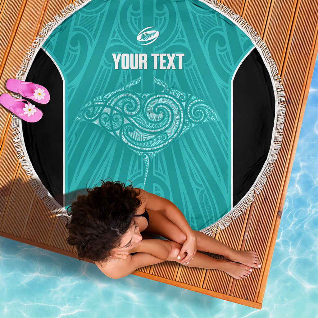 Custom New Zealand Stingray Oztag Beach Blanket Tag Rugby Maori Pattern Teal Version LT14 - Polynesian Pride