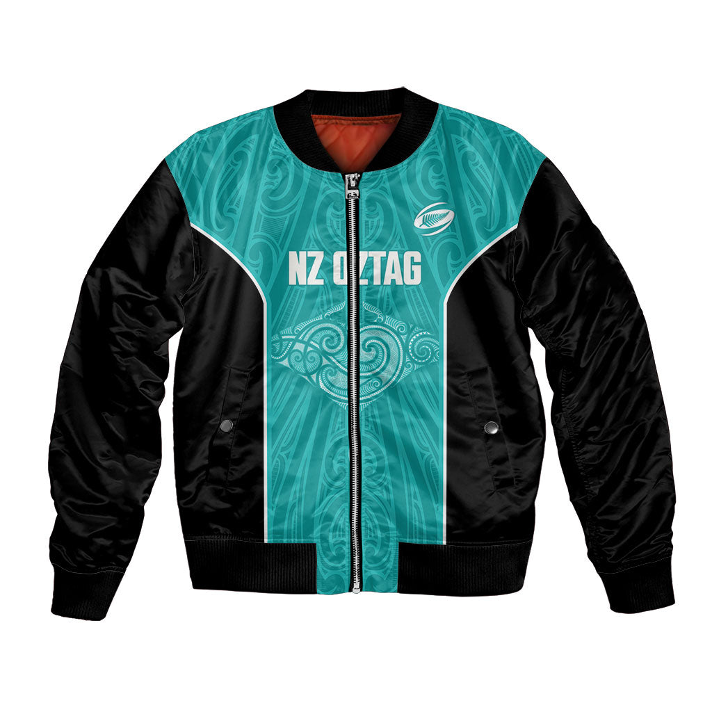 Custom New Zealand Stingray Oztag Bomber Jacket Tag Rugby Maori Pattern Teal Version LT14 Unisex Teal - Polynesian Pride