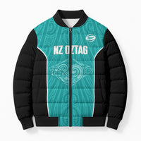 Custom New Zealand Stingray Oztag Bomber Puffer Jacket Tag Rugby Maori Pattern Teal Version LT14 Unisex Teal - Polynesian Pride