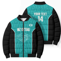 Custom New Zealand Stingray Oztag Bomber Puffer Jacket Tag Rugby Maori Pattern Teal Version LT14 - Polynesian Pride