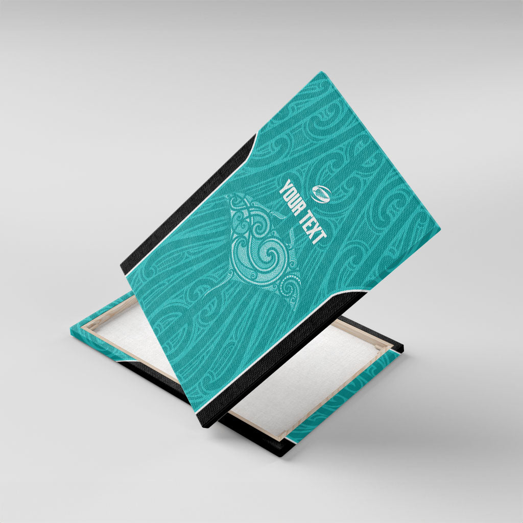 Custom New Zealand Stingray Oztag Canvas Wall Art Tag Rugby Maori Pattern Teal Version LT14 With Frame Teal - Polynesian Pride