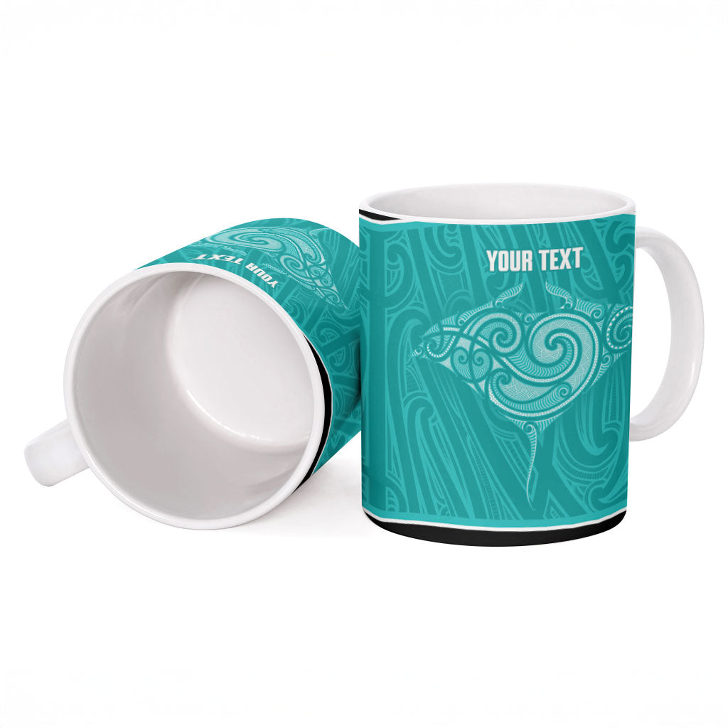 Custom New Zealand Stingray Oztag Ceramic Mug Tag Rugby Maori Pattern Teal Version LT14 - Polynesian Pride