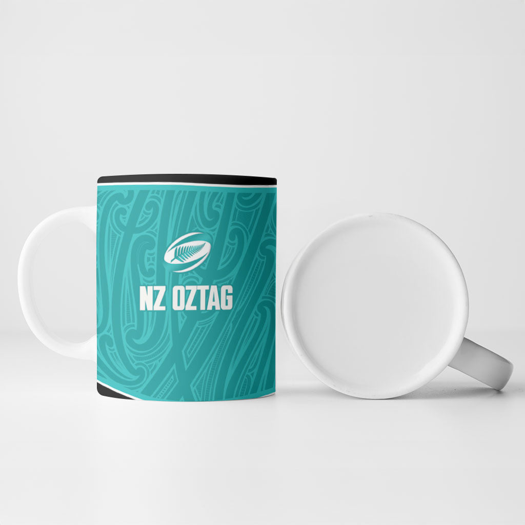 Custom New Zealand Stingray Oztag Ceramic Mug Tag Rugby Maori Pattern Teal Version LT14 - Polynesian Pride