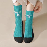 Custom New Zealand Stingray Oztag Crew Socks Tag Rugby Maori Pattern Teal Version LT14 Crew Socks Teal - Polynesian Pride