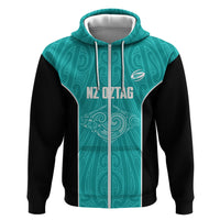 Custom New Zealand Stingray Oztag Hoodie Tag Rugby Maori Pattern Teal Version LT14 Zip Hoodie Teal - Polynesian Pride
