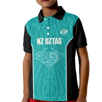 Custom New Zealand Stingray Oztag Kid Polo Shirt Tag Rugby Maori Pattern Teal Version LT14 Kid Teal - Polynesian Pride