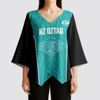 Custom New Zealand Stingray Oztag Kimono Sleeve Blouse Tag Rugby Maori Pattern Teal Version LT14 - Polynesian Pride
