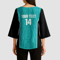 Custom New Zealand Stingray Oztag Kimono Sleeve Blouse Tag Rugby Maori Pattern Teal Version LT14 - Polynesian Pride