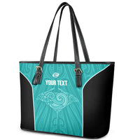Custom New Zealand Stingray Oztag Leather Tote Bag Tag Rugby Maori Pattern Teal Version LT14 - Polynesian Pride