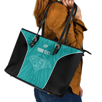 Custom New Zealand Stingray Oztag Leather Tote Bag Tag Rugby Maori Pattern Teal Version LT14 - Polynesian Pride