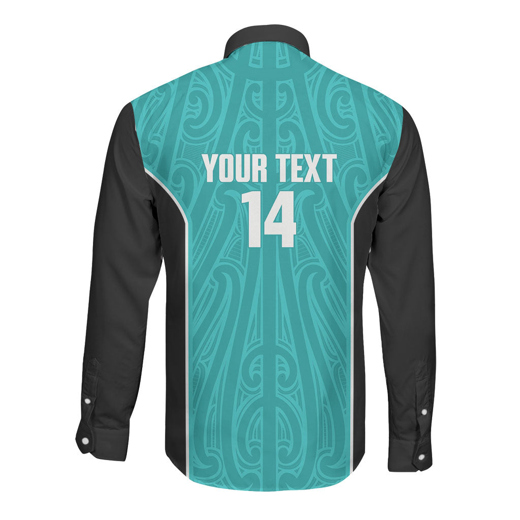 Custom New Zealand Stingray Oztag Long Sleeve Button Shirt Tag Rugby Maori Pattern Teal Version LT14 - Polynesian Pride