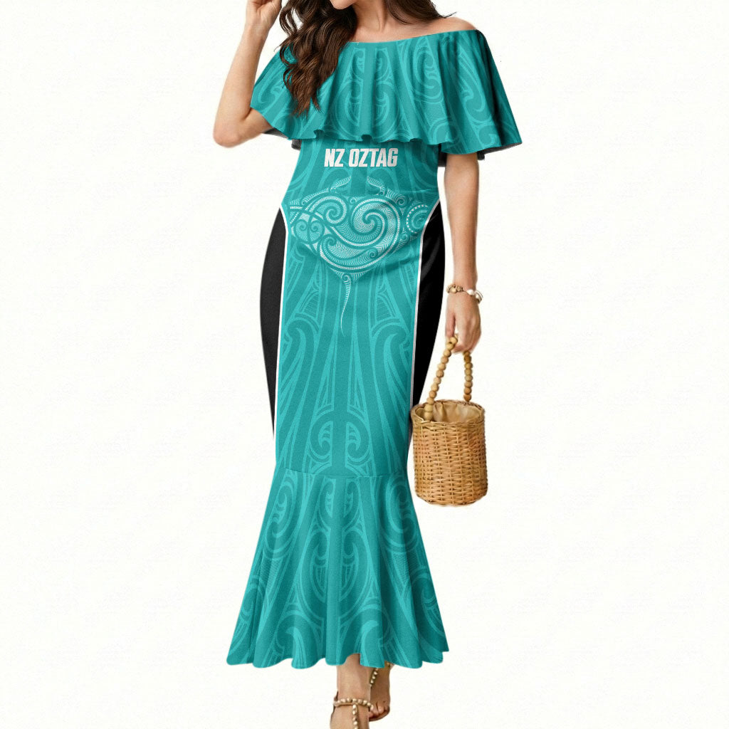 Custom New Zealand Stingray Oztag Mermaid Dress Tag Rugby Maori Pattern Teal Version LT14 Women Teal - Polynesian Pride