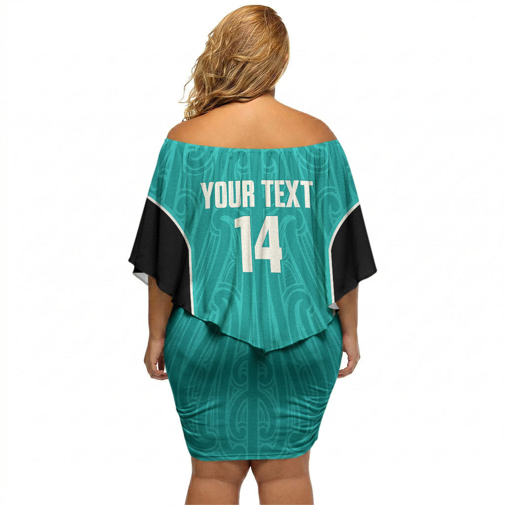 Custom New Zealand Stingray Oztag Off Shoulder Short Dress Tag Rugby Maori Pattern Teal Version LT14 - Polynesian Pride