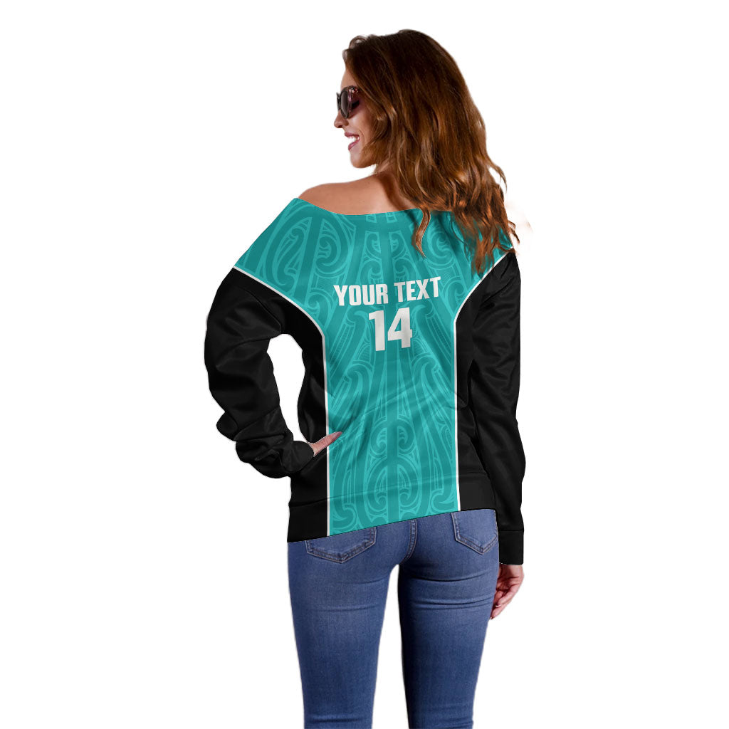 Custom New Zealand Stingray Oztag Off Shoulder Sweater Tag Rugby Maori Pattern Teal Version LT14 - Polynesian Pride