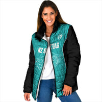 Custom New Zealand Stingray Oztag Padded Jacket Tag Rugby Maori Pattern Teal Version LT14 Women Teal - Polynesian Pride