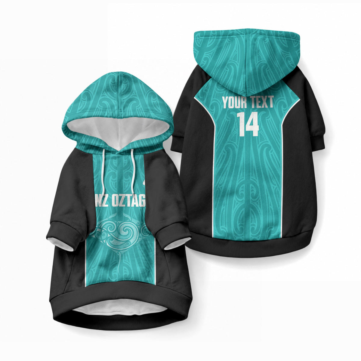 Custom New Zealand Stingray Oztag Pet Hoodie Tag Rugby Maori Pattern Teal Version LT14 Pullover Teal - Polynesian Pride