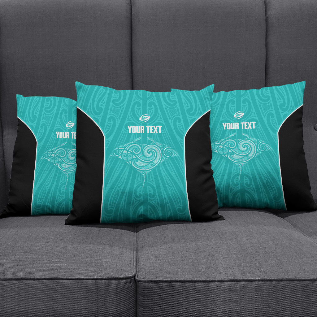 Custom New Zealand Stingray Oztag Pillow Cover Tag Rugby Maori Pattern Teal Version LT14 - Polynesian Pride