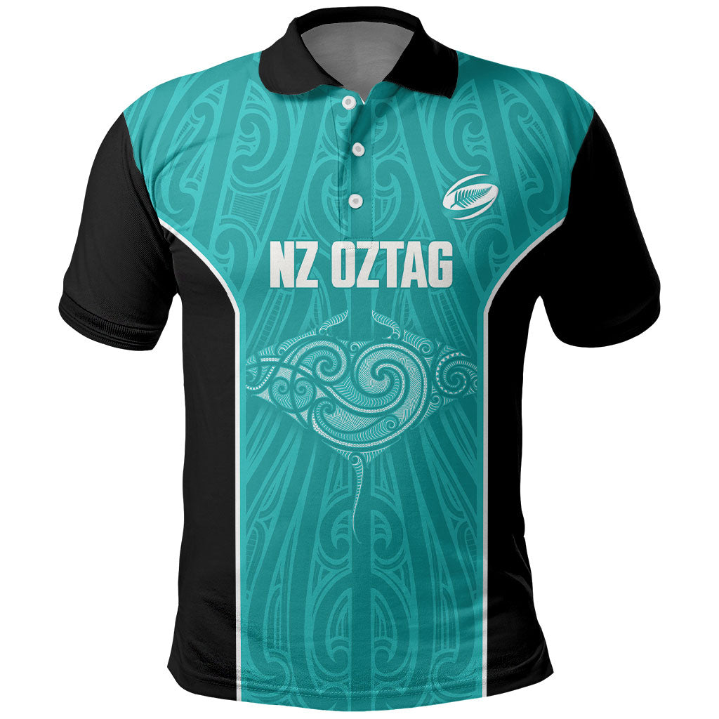 Custom New Zealand Stingray Oztag Polo Shirt Tag Rugby Maori Pattern Teal Version LT14 Teal - Polynesian Pride