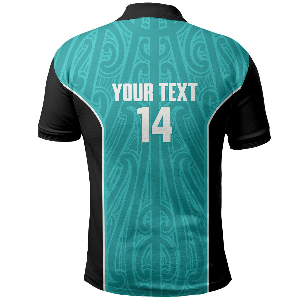 Custom New Zealand Stingray Oztag Polo Shirt Tag Rugby Maori Pattern Teal Version LT14 - Polynesian Pride