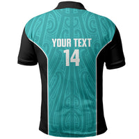 Custom New Zealand Stingray Oztag Polo Shirt Tag Rugby Maori Pattern Teal Version LT14 - Polynesian Pride