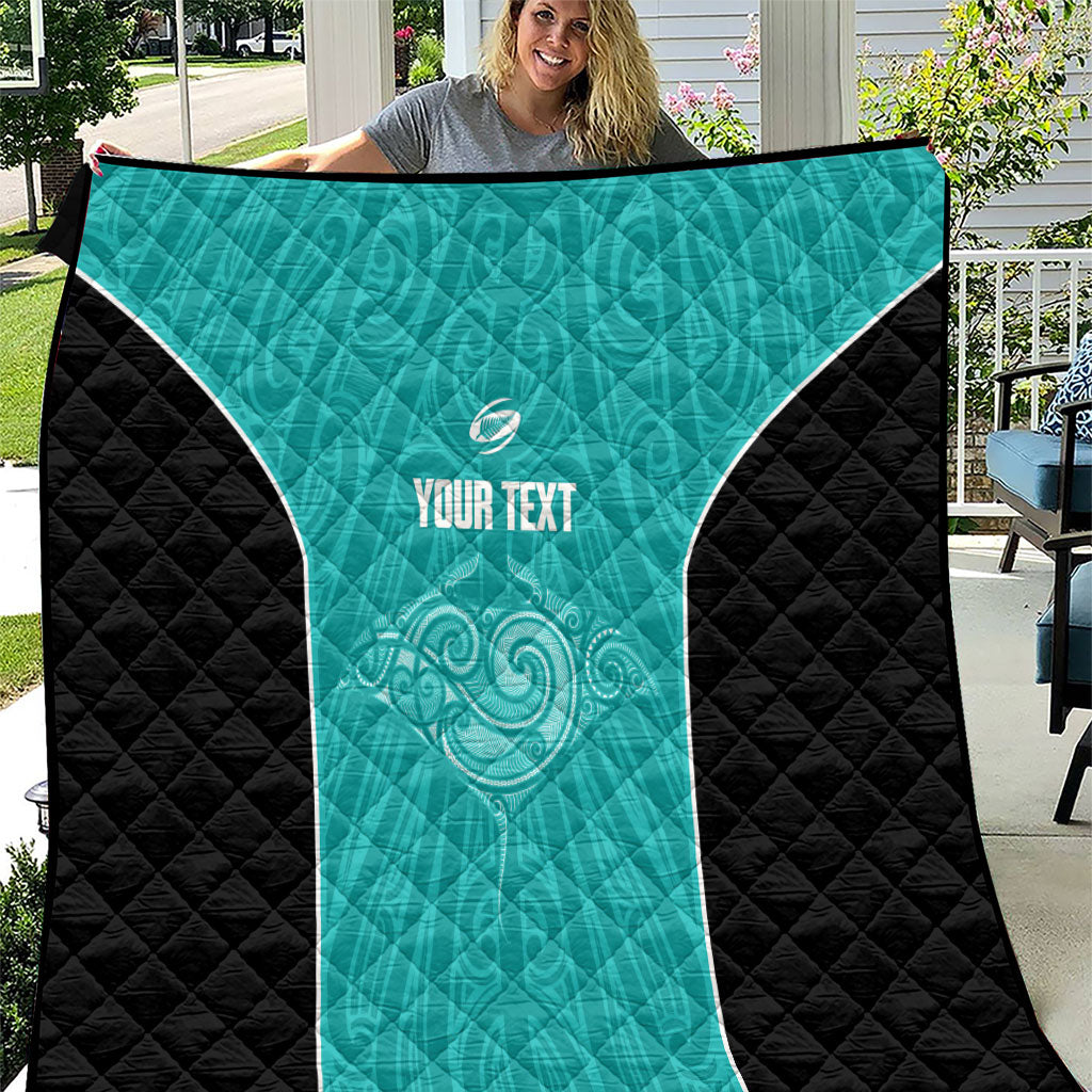 Custom New Zealand Stingray Oztag Quilt Tag Rugby Maori Pattern Teal Version LT14 Teal - Polynesian Pride