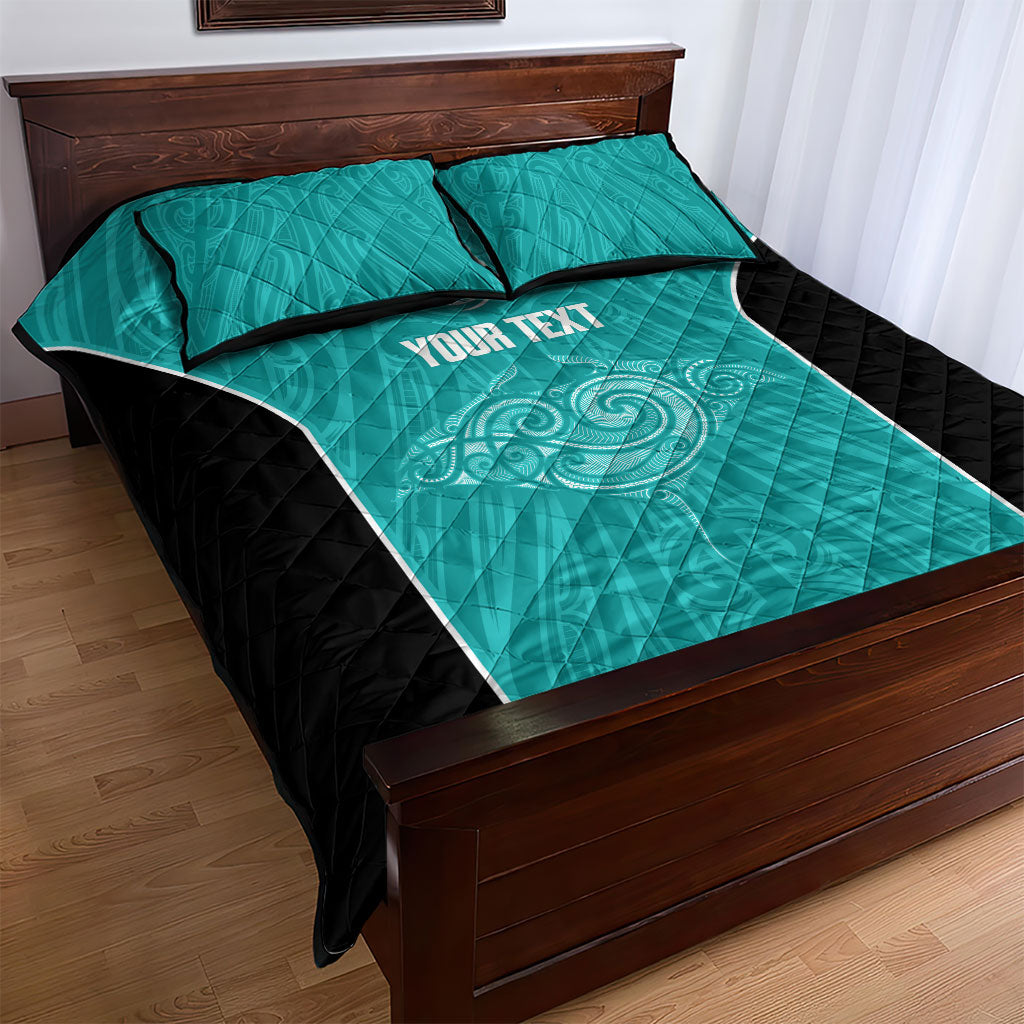 Custom New Zealand Stingray Oztag Quilt Bed Set Tag Rugby Maori Pattern Teal Version LT14 - Polynesian Pride