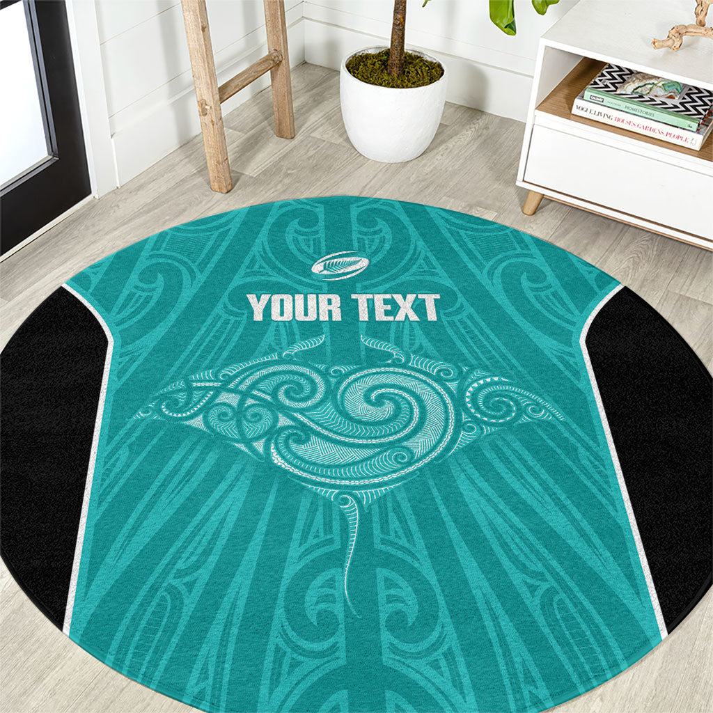 Custom New Zealand Stingray Oztag Round Carpet Tag Rugby Maori Pattern Teal Version LT14 Teal - Polynesian Pride