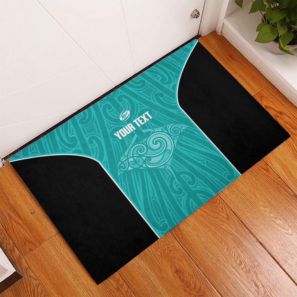 Custom New Zealand Stingray Oztag Rubber Doormat Tag Rugby Maori Pattern Teal Version LT14 - Polynesian Pride