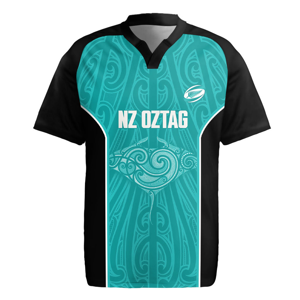 Custom New Zealand Stingray Oztag Rugby Jersey Tag Rugby Maori Pattern Teal Version LT14 Teal - Polynesian Pride