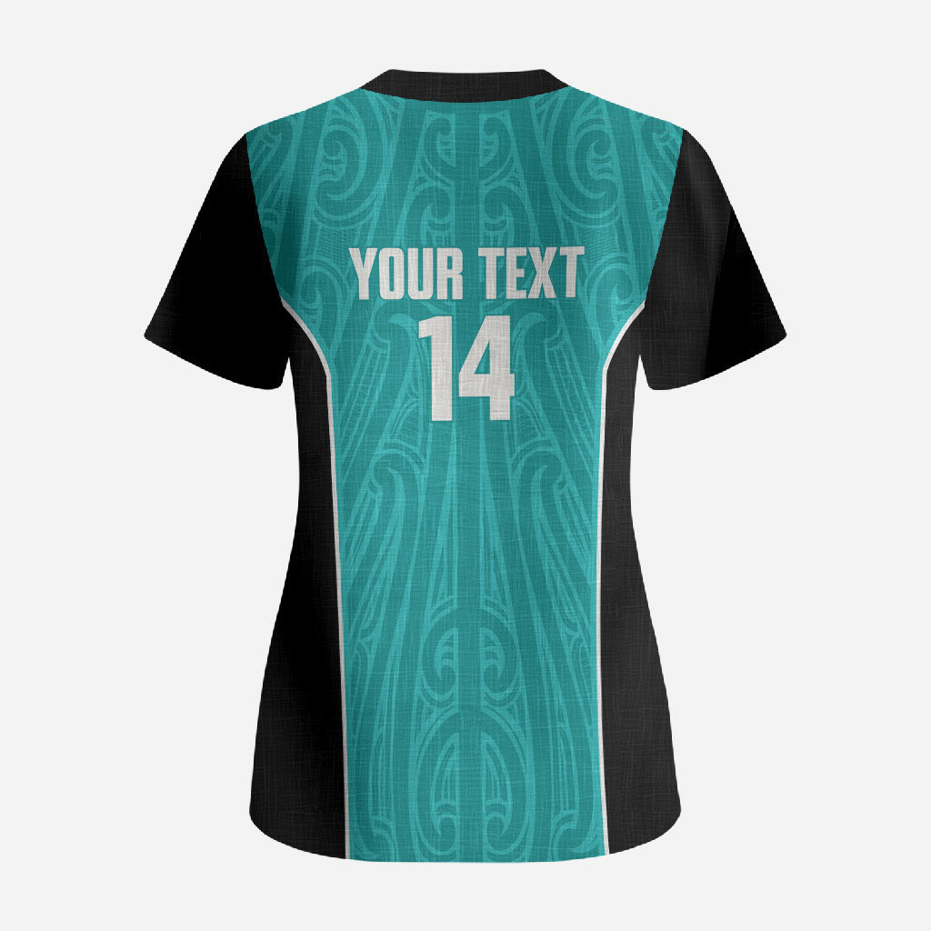 Custom New Zealand Stingray Oztag Scrub Top Tag Rugby Maori Pattern Teal Version LT14 - Polynesian Pride