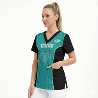 Custom New Zealand Stingray Oztag Scrub Top Tag Rugby Maori Pattern Teal Version LT14 - Polynesian Pride