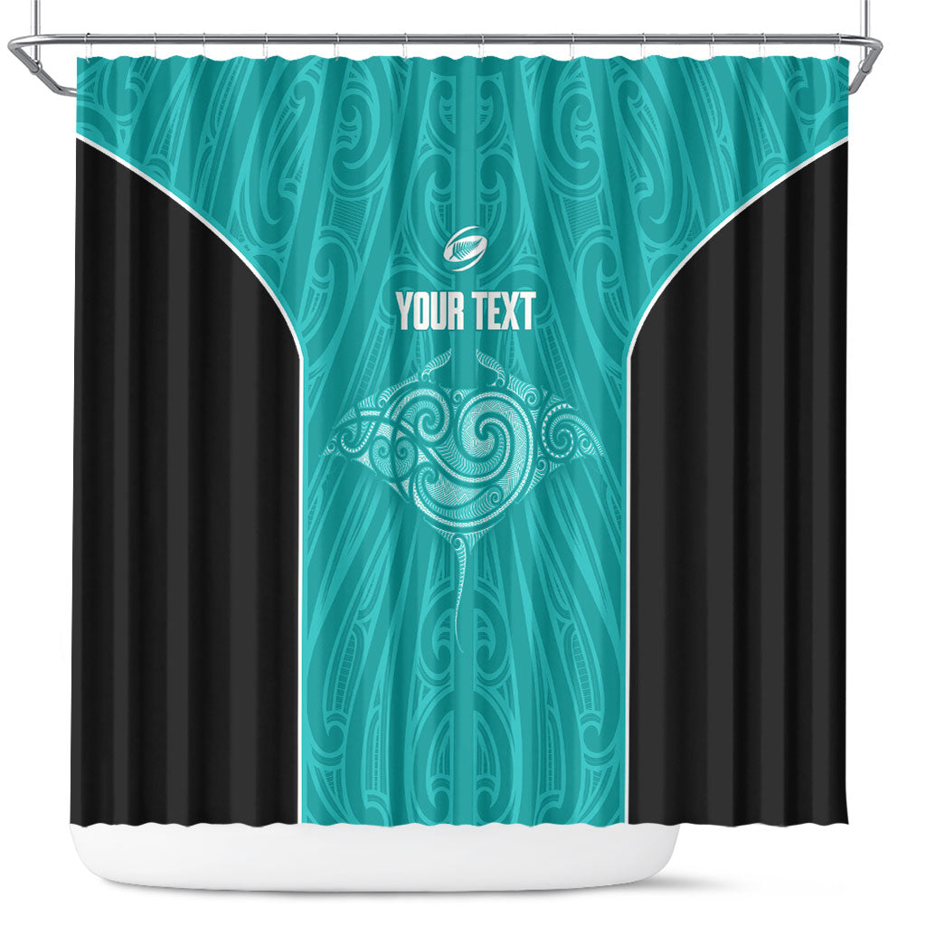 Custom New Zealand Stingray Oztag Shower Curtain Tag Rugby Maori Pattern Teal Version LT14 Teal - Polynesian Pride
