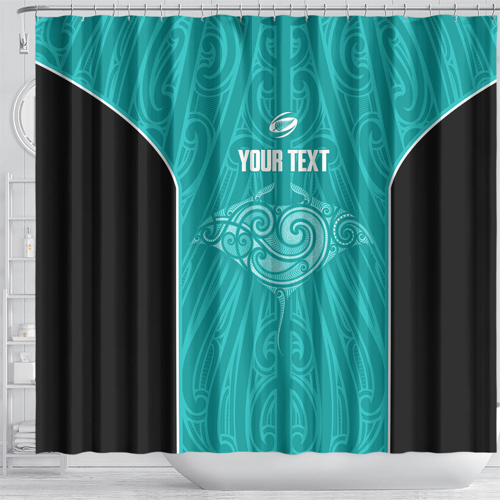 Custom New Zealand Stingray Oztag Shower Curtain Tag Rugby Maori Pattern Teal Version LT14 - Polynesian Pride