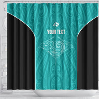 Custom New Zealand Stingray Oztag Shower Curtain Tag Rugby Maori Pattern Teal Version LT14 - Polynesian Pride