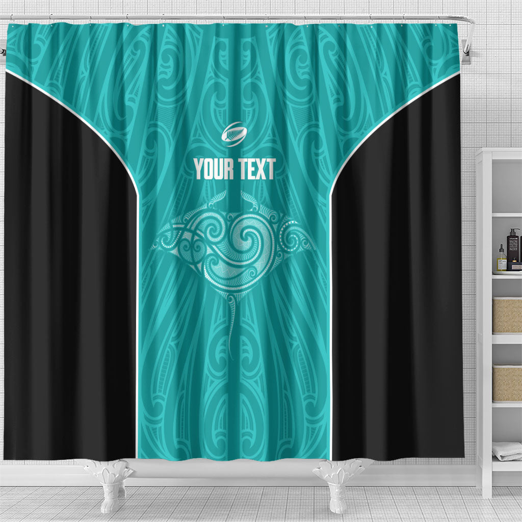 Custom New Zealand Stingray Oztag Shower Curtain Tag Rugby Maori Pattern Teal Version LT14 - Polynesian Pride