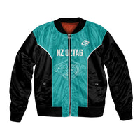 Custom New Zealand Stingray Oztag Sleeve Zip Bomber Jacket Tag Rugby Maori Pattern Teal Version LT14 Unisex Teal - Polynesian Pride