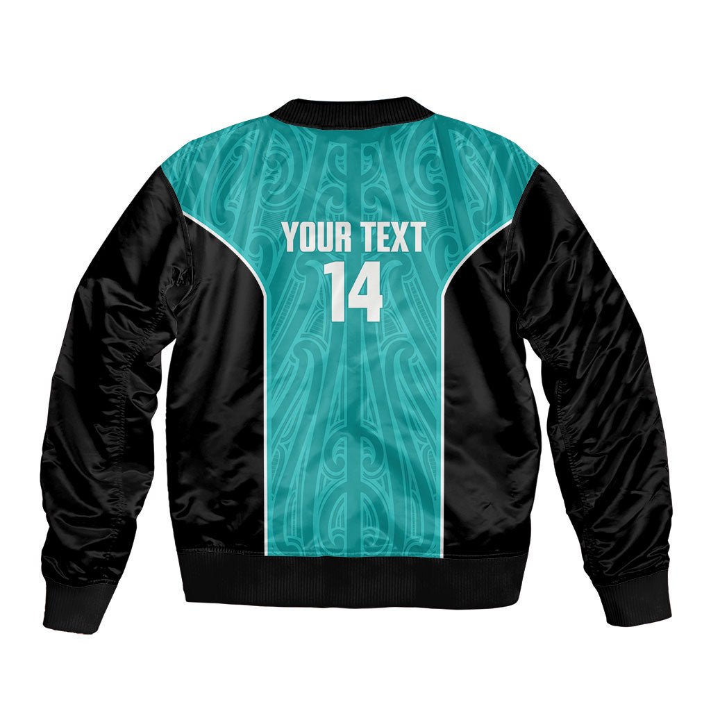 Custom New Zealand Stingray Oztag Sleeve Zip Bomber Jacket Tag Rugby Maori Pattern Teal Version LT14 - Polynesian Pride